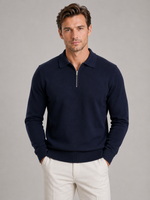 Men's Quarter Zip Polo Jumper – Fine Knit Long Sleeve Sweater