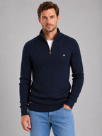 Men's Quarter Zip Ribbed Knit Jumper – Cotton Funnel Neck Sweater