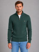 Men's Quarter Zip Ribbed Knit Jumper – Cotton Funnel Neck Sweater