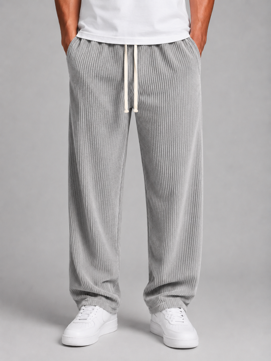 Men's Relaxed Fit Corduroy Trousers – Drawstring Wide Leg