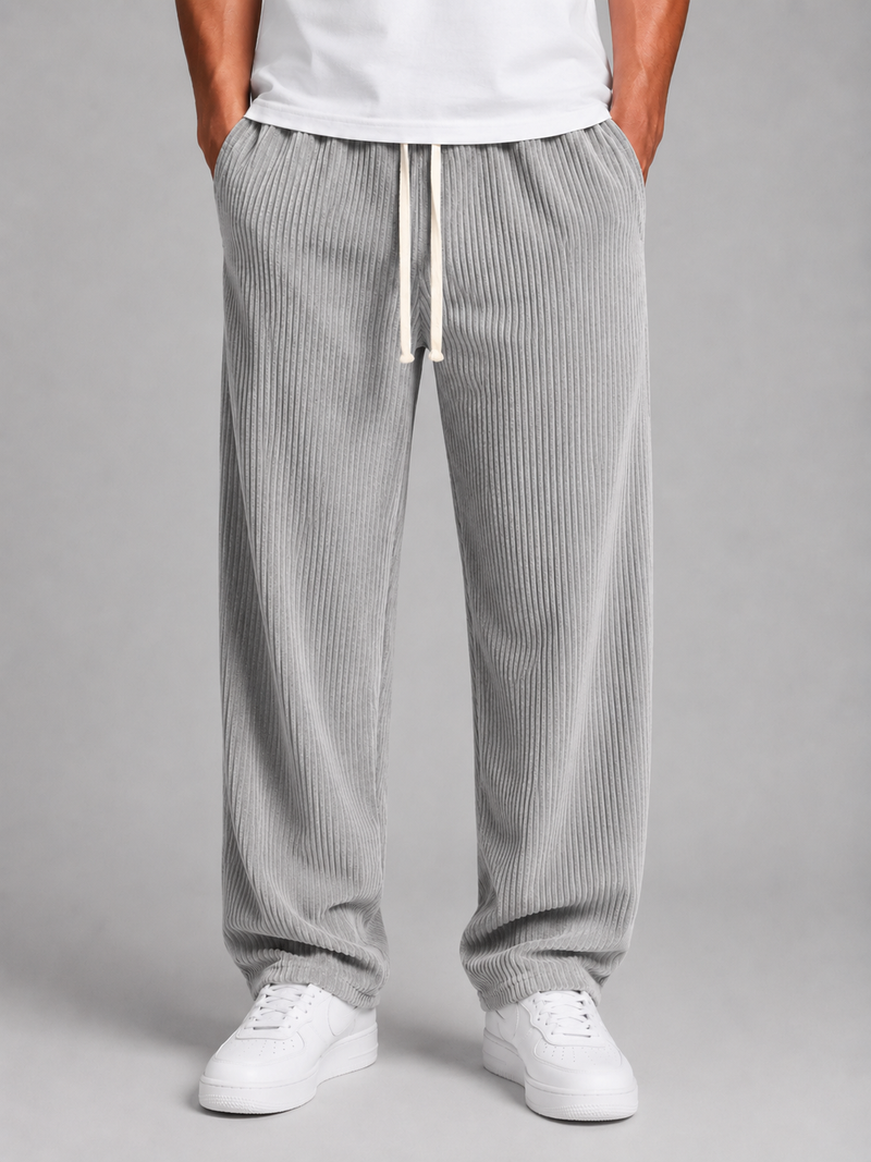 Men's Relaxed Fit Corduroy Trousers – Drawstring Wide Leg