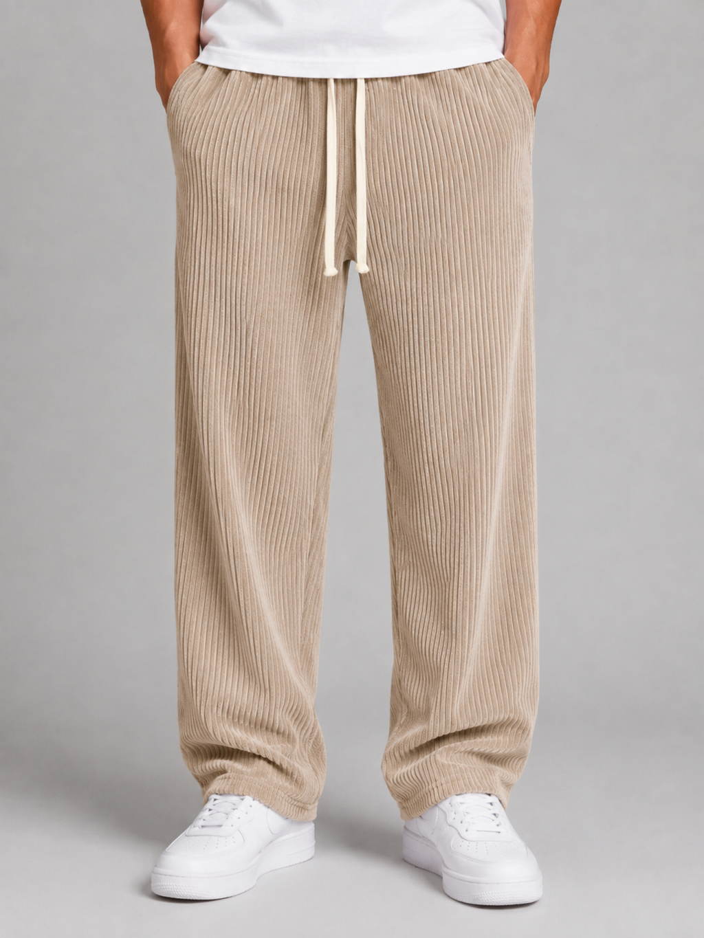 Men's Relaxed Fit Corduroy Trousers – Drawstring Wide Leg