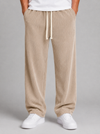 Men's Relaxed Fit Corduroy Trousers – Drawstring Wide Leg