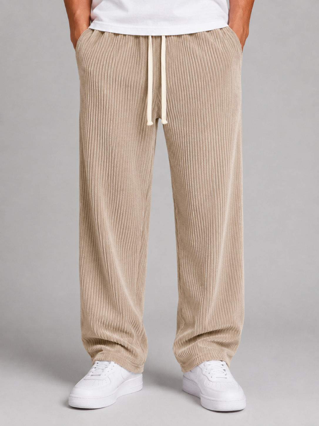 Men's Relaxed Fit Corduroy Trousers – Drawstring Wide Leg