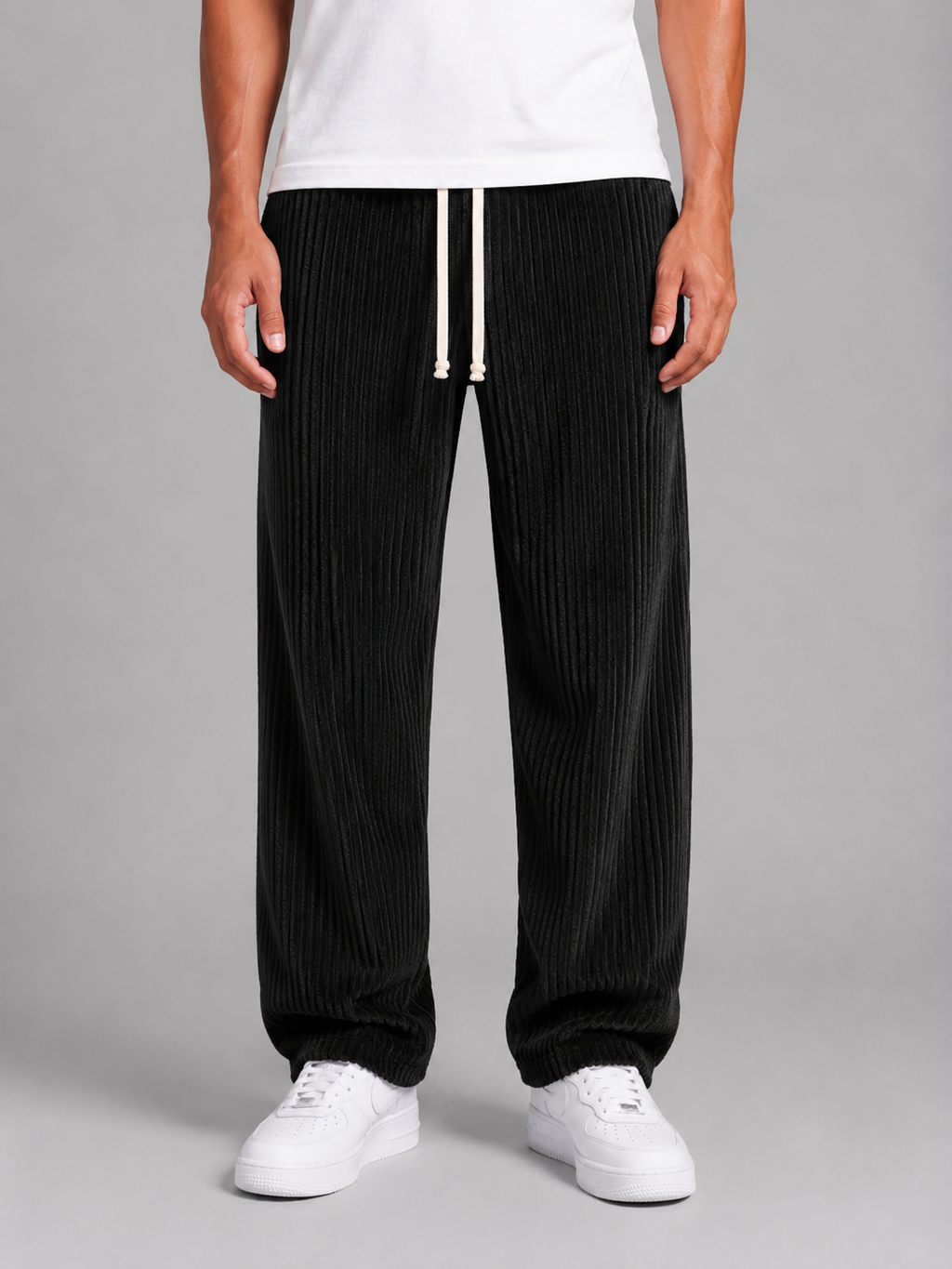 Men's Relaxed Fit Corduroy Trousers – Drawstring Wide Leg
