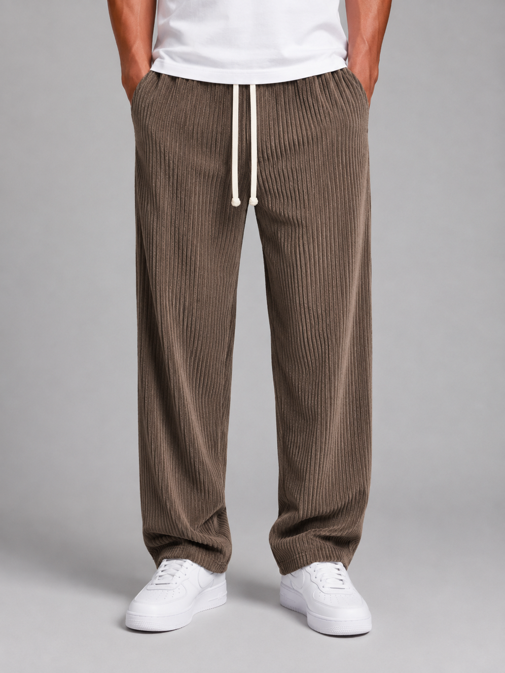 Men's Relaxed Fit Corduroy Trousers – Drawstring Wide Leg