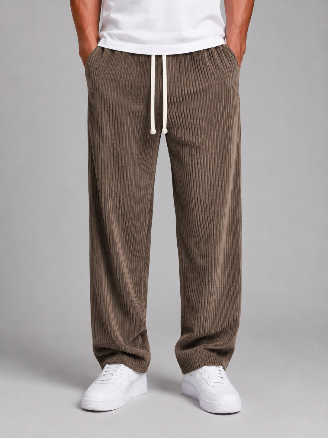 Men's Relaxed Fit Corduroy Trousers – Drawstring Wide Leg