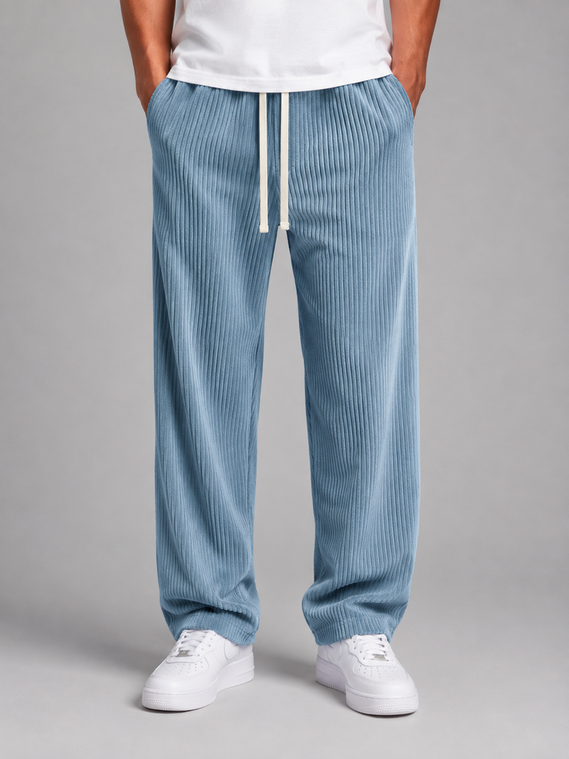 Men's Relaxed Fit Corduroy Trousers – Drawstring Wide Leg