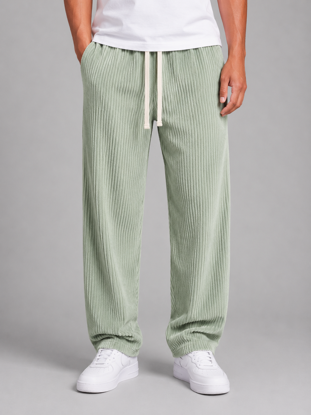 Men's Relaxed Fit Corduroy Trousers – Drawstring Wide Leg