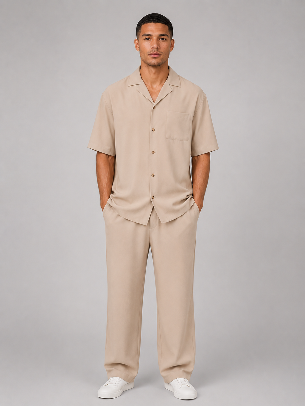 Men's Relaxed Summer Co-Ord Set – Short Sleeve Shirt & Drawstring Trousers