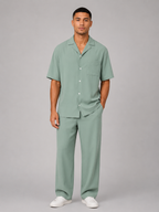 Men's Relaxed Summer Co-Ord Set – Short Sleeve Shirt & Drawstring Trousers
