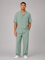 Men's Relaxed Summer Co-Ord Set – Short Sleeve Shirt & Drawstring Trousers