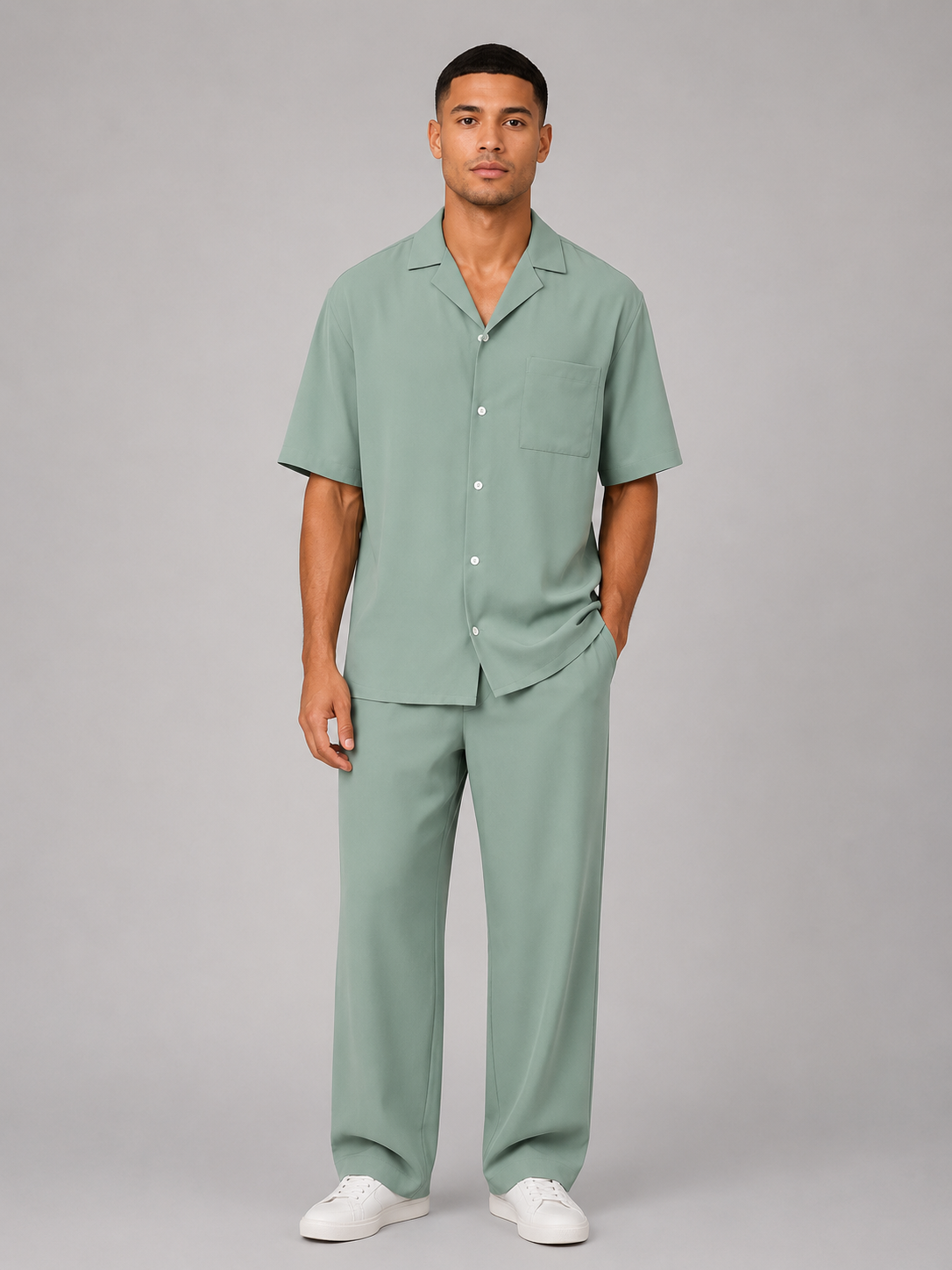 Men's Relaxed Summer Co-Ord Set – Short Sleeve Shirt & Drawstring Trousers