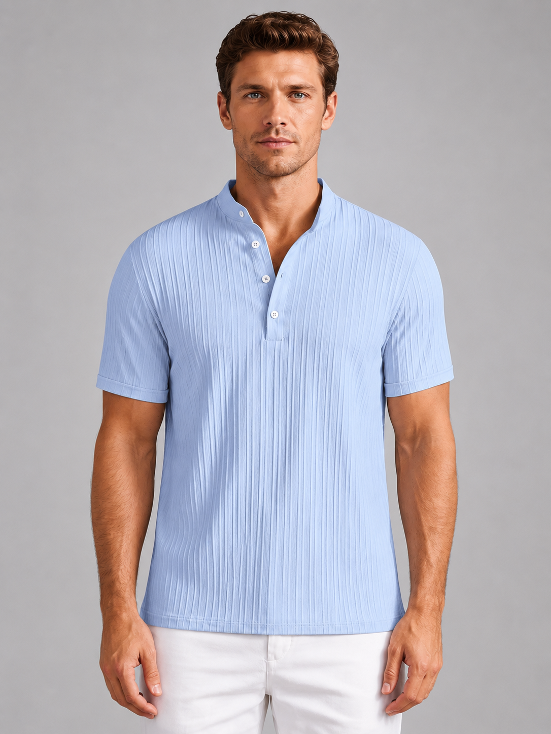 Men's Ribbed Henley Shirt – Lightweight Short Sleeve Summer Top