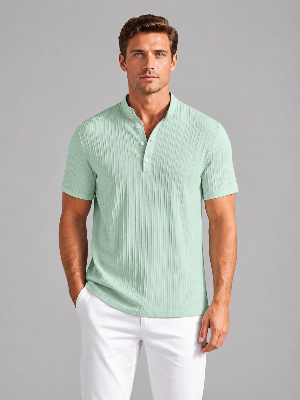 Men's Ribbed Henley Shirt – Lightweight Short Sleeve Summer Top
