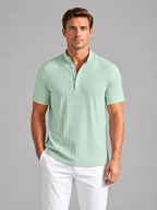 Men's Ribbed Henley Shirt – Lightweight Short Sleeve Summer Top