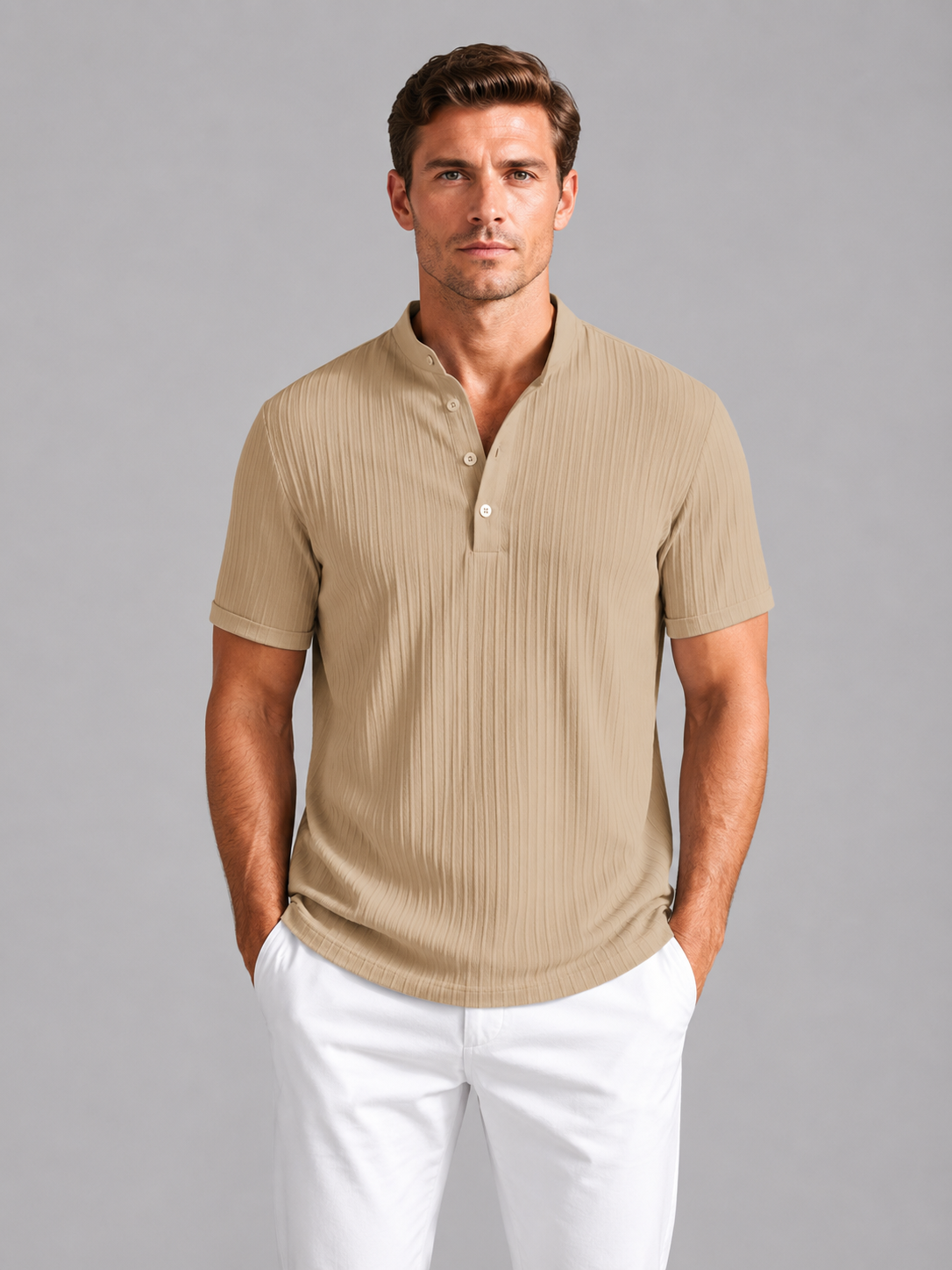 Men's Ribbed Henley Shirt – Lightweight Short Sleeve Summer Top