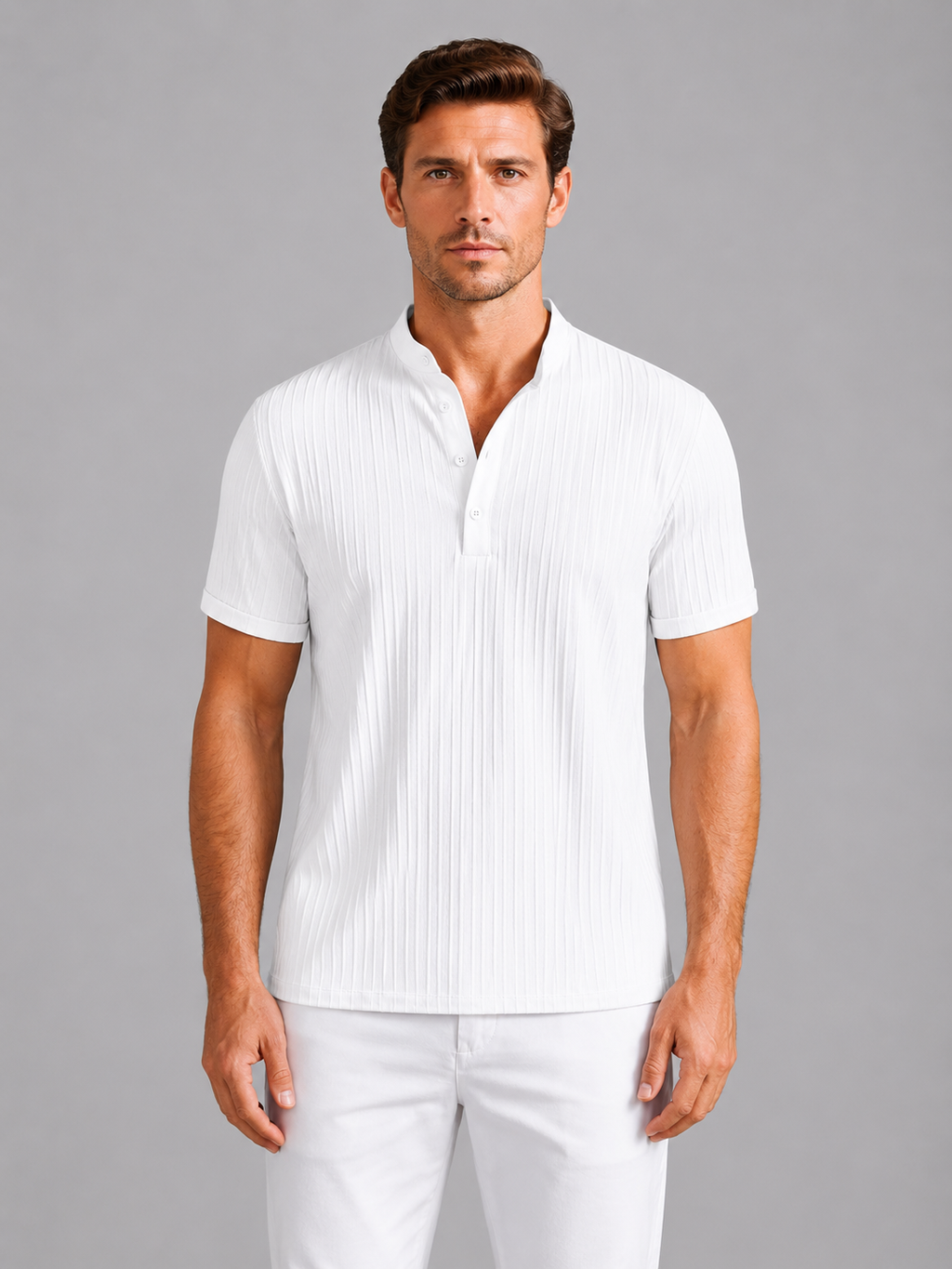 Men's Ribbed Henley Shirt – Lightweight Short Sleeve Summer Top