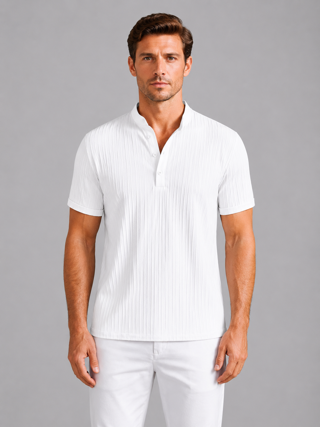 Men's Ribbed Henley Shirt – Lightweight Short Sleeve Summer Top