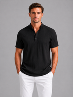 Men's Ribbed Henley Shirt – Lightweight Short Sleeve Summer Top