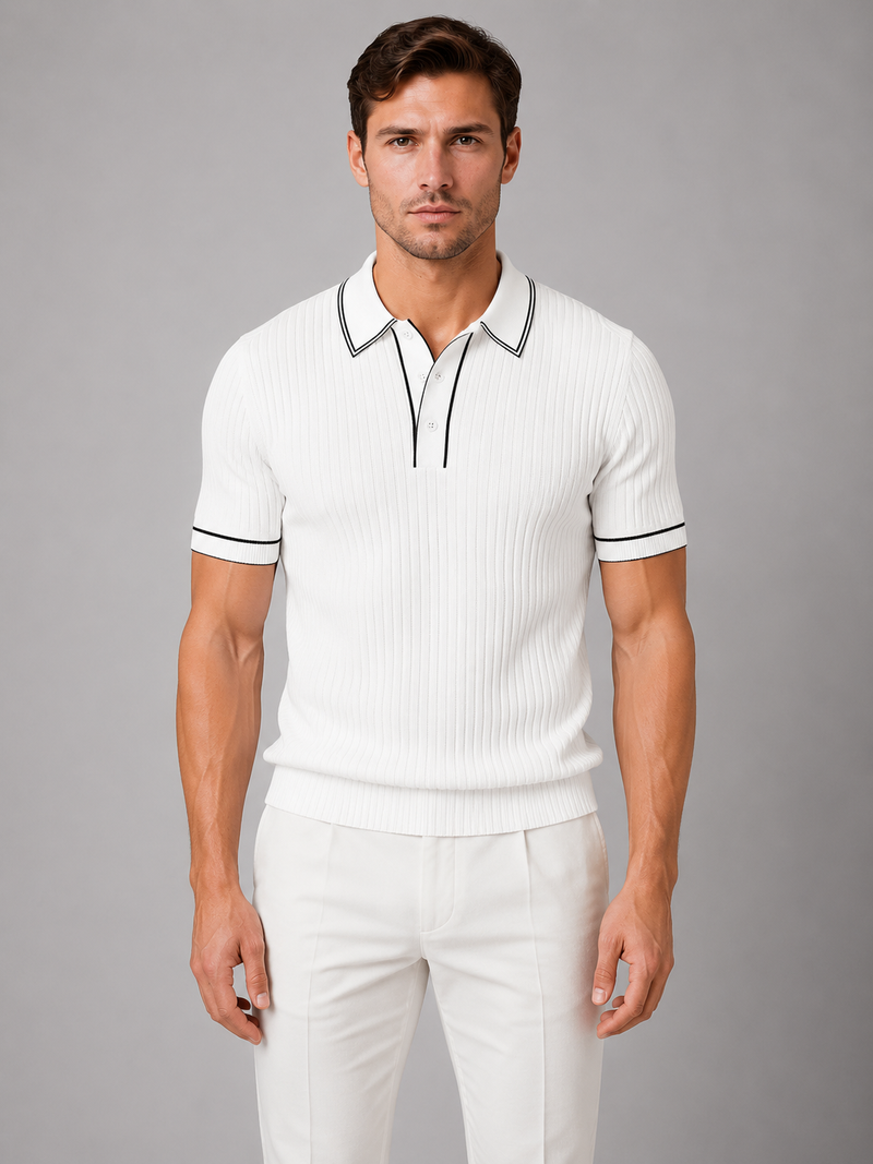 Men's Ribbed Knit Polo Shirt – Breathable Summer Fit