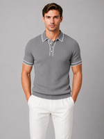 Men's Ribbed Knit Polo Shirt – Breathable Summer Fit
