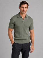 Men’s Ribbed Knit Polo Shirt – Tailored Summer Smart Casual Style
