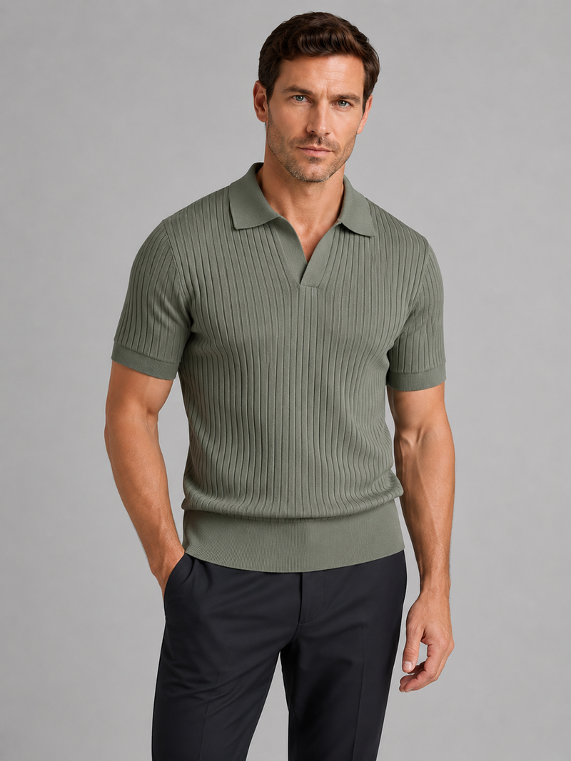 Men’s Ribbed Knit Polo Shirt – Tailored Summer Smart Casual Style