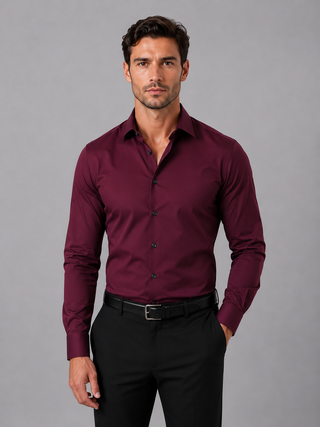 men slim fit dress shirts Mens Long Sleeve Stretch Wrinkle Free Button Down Shirt Featuring a classy button down style with regular collar and basic cuffs Men's Slim Fit Dress Shirt