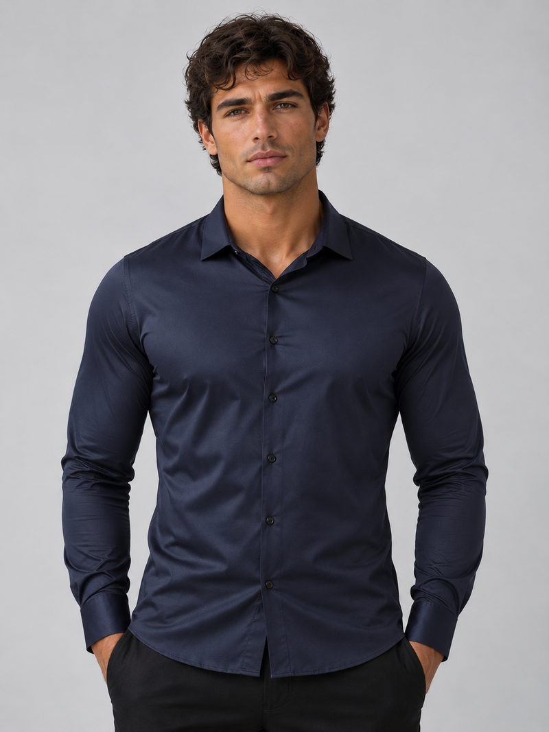 Men’s Slim Fit Satin Look Stretch Dress Shirt – Tailored Smart Style