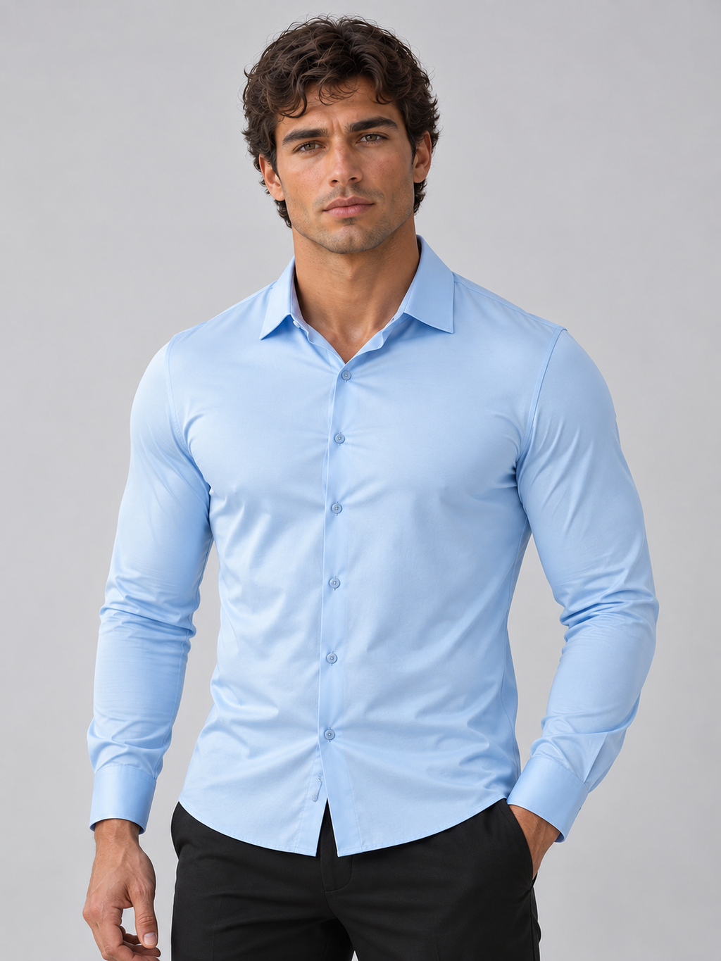 Men’s Slim Fit Satin Look Stretch Dress Shirt – Tailored Smart Style