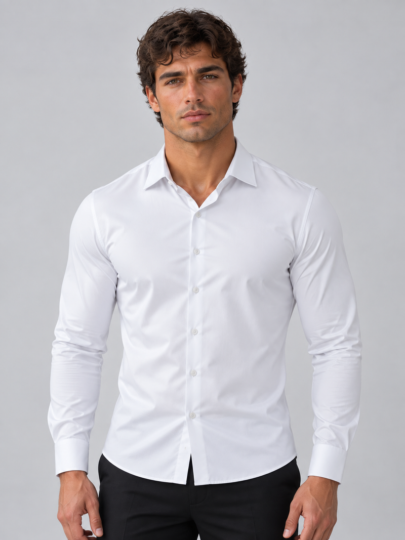 Men’s Slim Fit Satin Look Stretch Dress Shirt – Tailored Smart Style