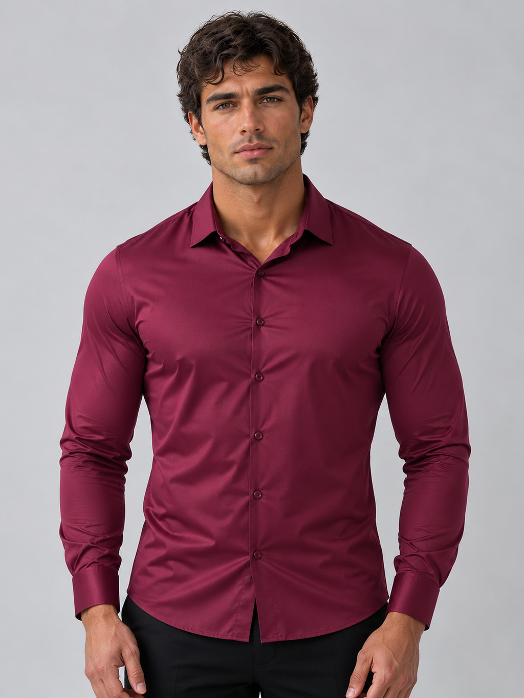 Men’s Slim Fit Satin Look Stretch Dress Shirt – Tailored Smart Style