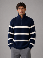 Men’s Striped Half Zip Jumper – Oversized Ribbed Knit Pullover