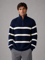 Men’s Striped Half Zip Jumper – Oversized Ribbed Knit Pullover
