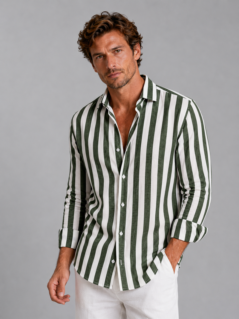 Men’s Striped Linen Look Shirt – Relaxed Summer Button-Up Style