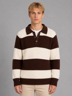 Men's Striped Polo Jumper – Button Neck Ribbed Sweater