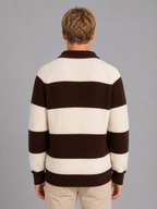 Men's Striped Polo Jumper – Button Neck Ribbed Sweater
