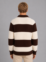 Men's Striped Polo Jumper – Button Neck Ribbed Sweater