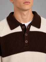 Men's Striped Polo Jumper – Button Neck Ribbed Sweater
