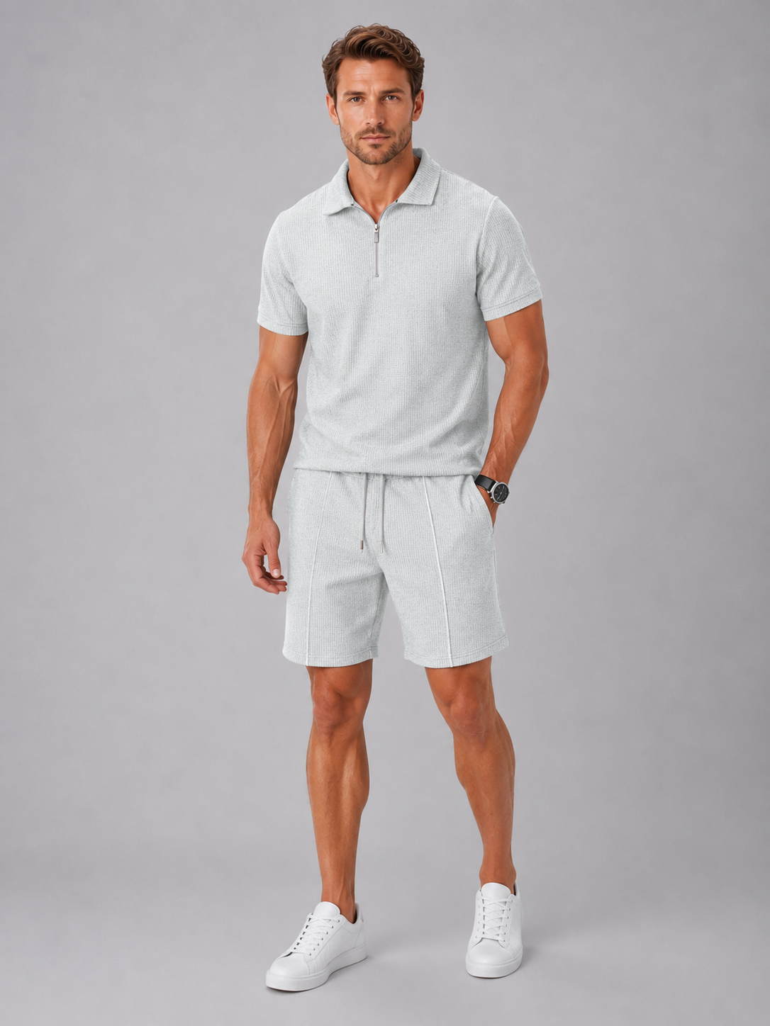 MARCHINGBAND POLO GREY SHORTS セットアップS Men's Summer Co-Ord Set – Polo & Shorts Set – Montleigh