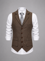 Men’s Tailored Herringbone Waistcoat – Vintage Smart Casual Style