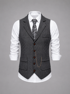 Men’s Tailored Herringbone Waistcoat – Vintage Smart Casual Style