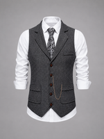 Men’s Tailored Herringbone Waistcoat – Vintage Smart Casual Style