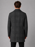 Men’s Tailored Longline Overcoat – Checked Single-Breasted Jacket