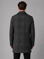 Men’s Tailored Longline Overcoat – Checked Single-Breasted Jacket