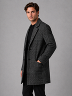 Men’s Tailored Longline Overcoat – Checked Single-Breasted Jacket
