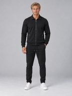 Men’s Textured Full Zip Tracksuit – Collared Jacket & Joggers Two-Piece Set
