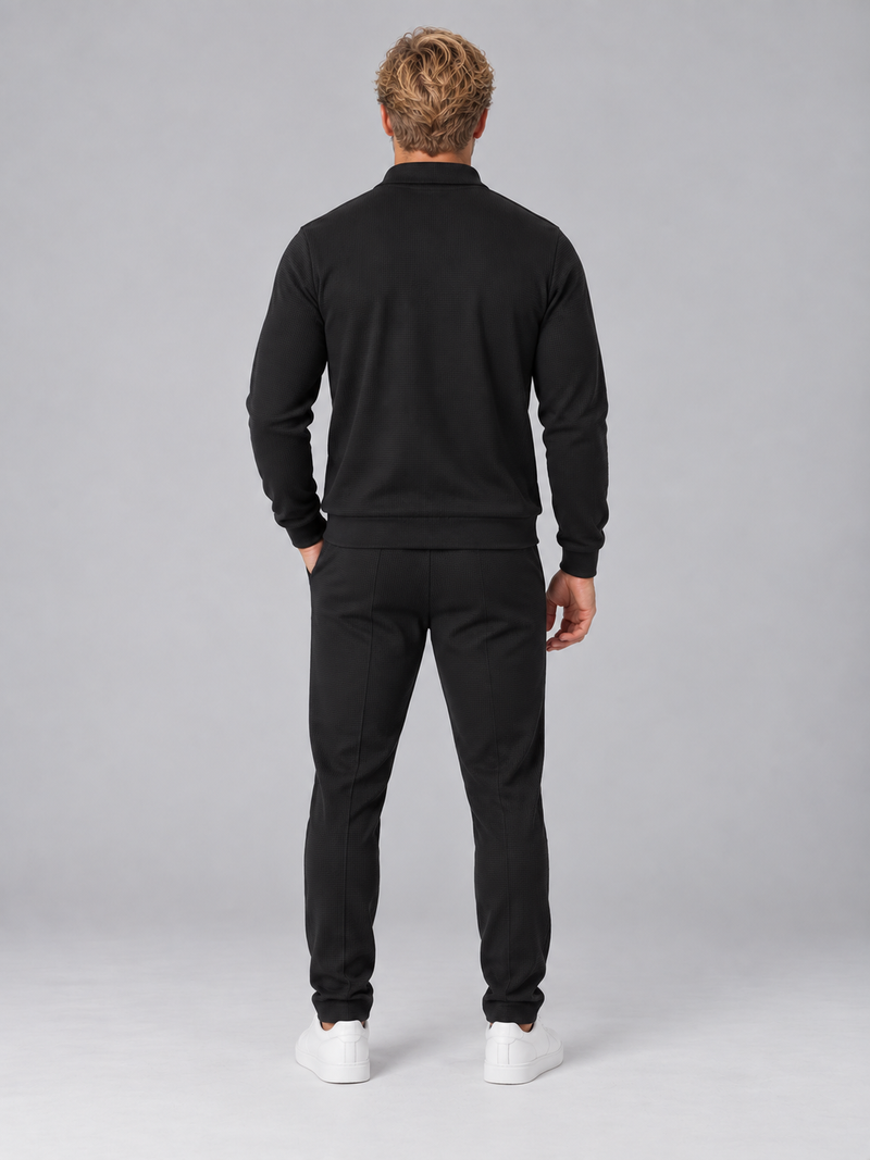 Men’s Textured Full Zip Tracksuit – Collared Jacket & Joggers Two-Piece Set