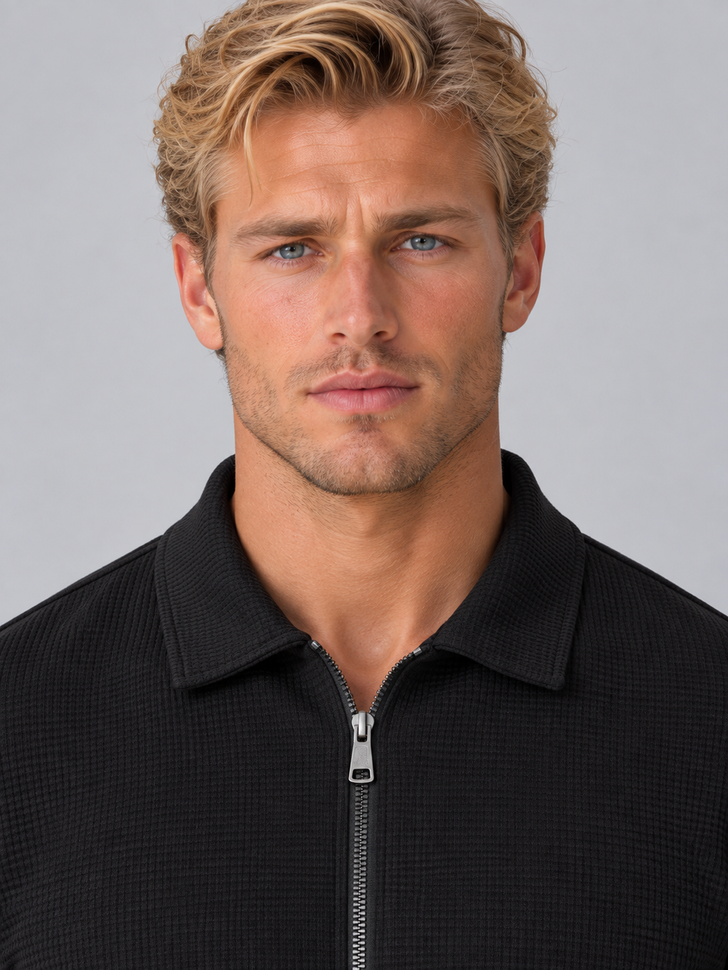 Men’s Textured Full Zip Tracksuit – Collared Jacket & Joggers Two-Piece Set